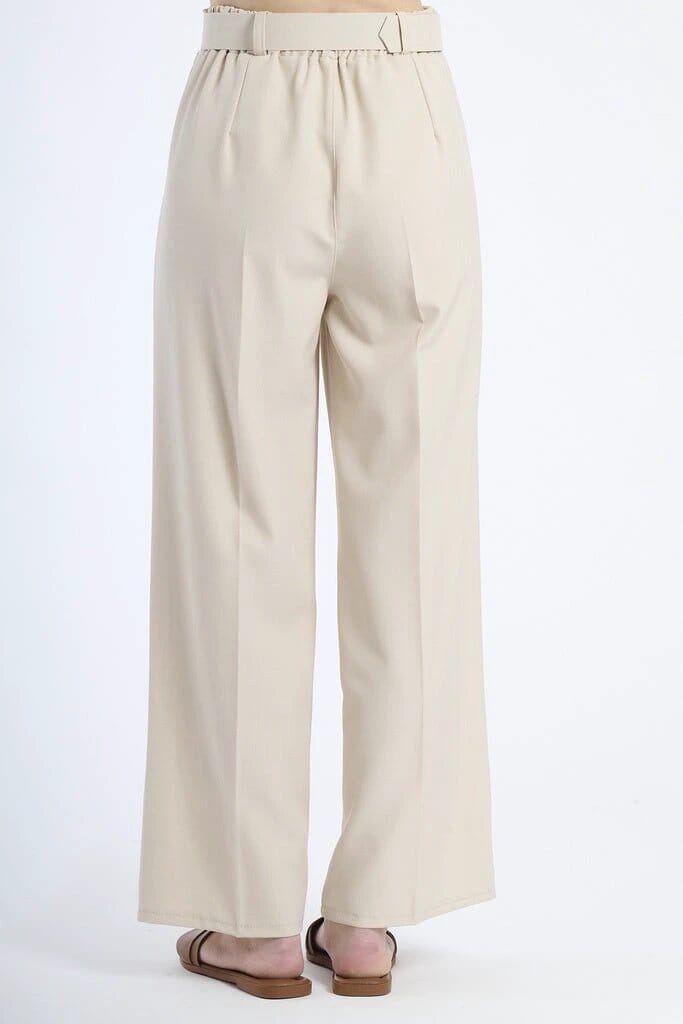 Premium White Stretch Wide-Leg Pants For Women, Durable Polyester Elastane Fabric, All-Day Comfort JAS-3 
