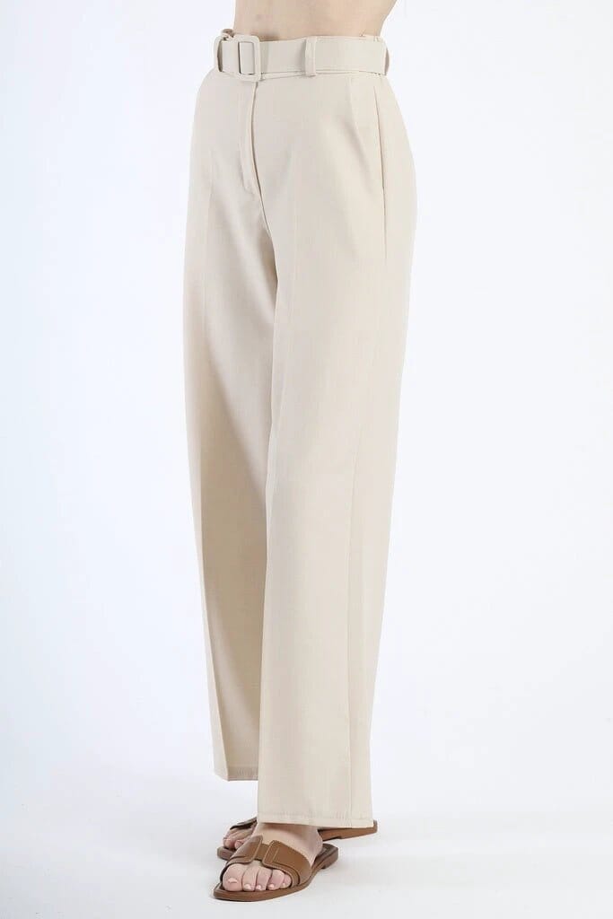 Premium White Stretch Wide-Leg Pants For Women, Durable Polyester Elastane Fabric, All-Day Comfort JAS-3 Beige S 