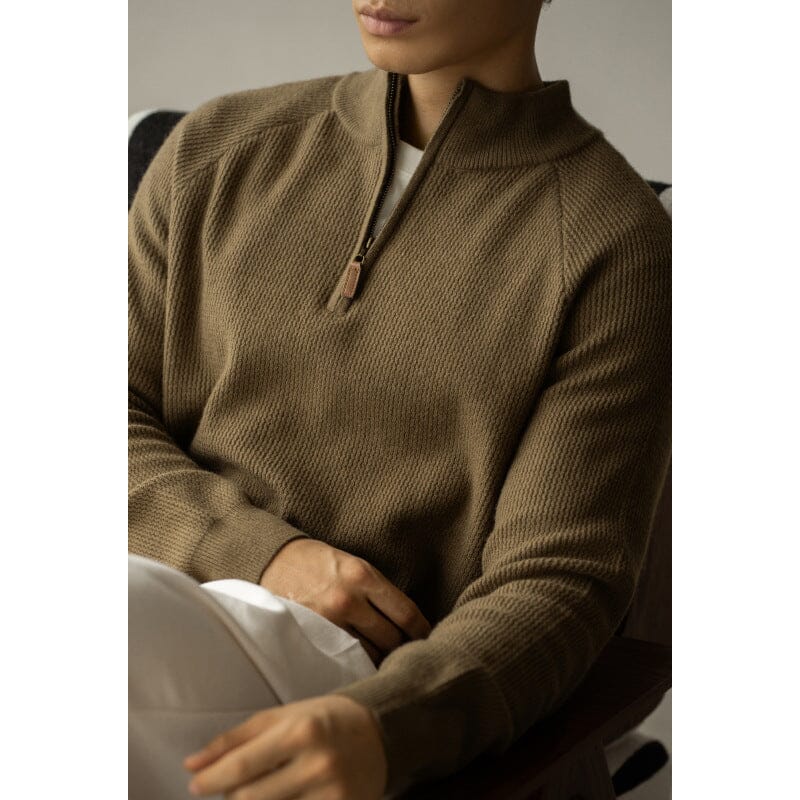 Warm Half High Collar Zipper Sweater Wiio Earth Brown M 