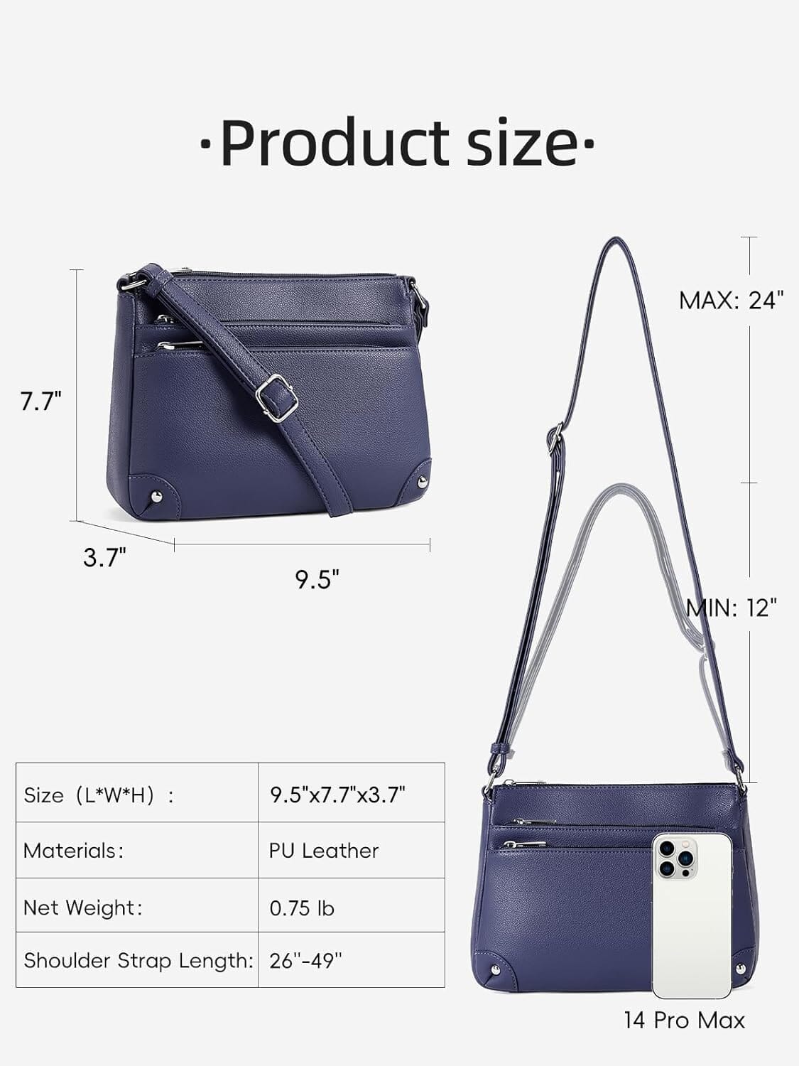 WESTBRONCO Crossbody Bags for Women, Medium Size Shoulder Handbags, Satchel Purse with Multi Zipper Pocket JAS-3 