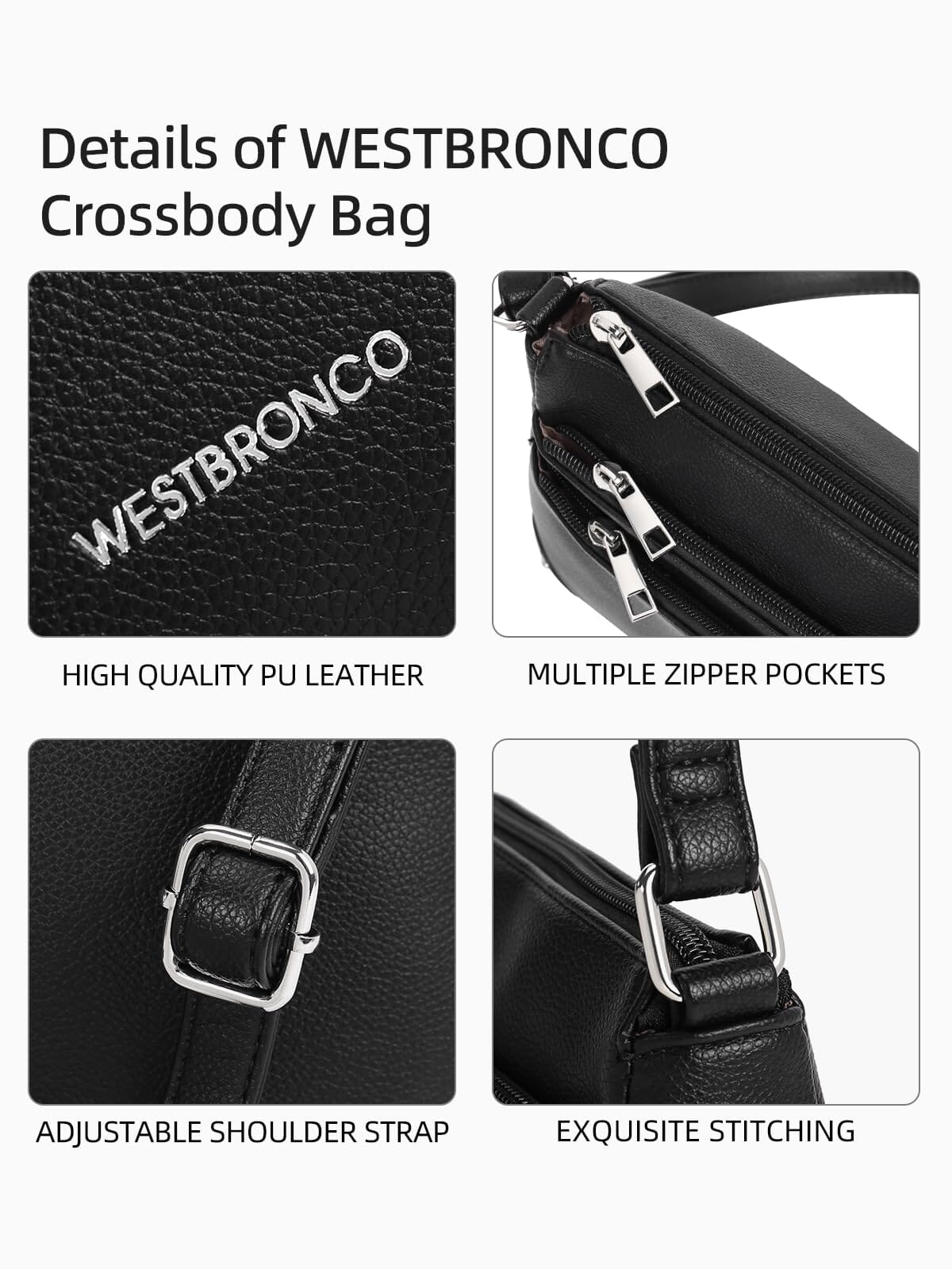 WESTBRONCO Crossbody Bags for Women, Medium Size Shoulder Handbags, Satchel Purse with Multi Zipper Pocket JAS-3 