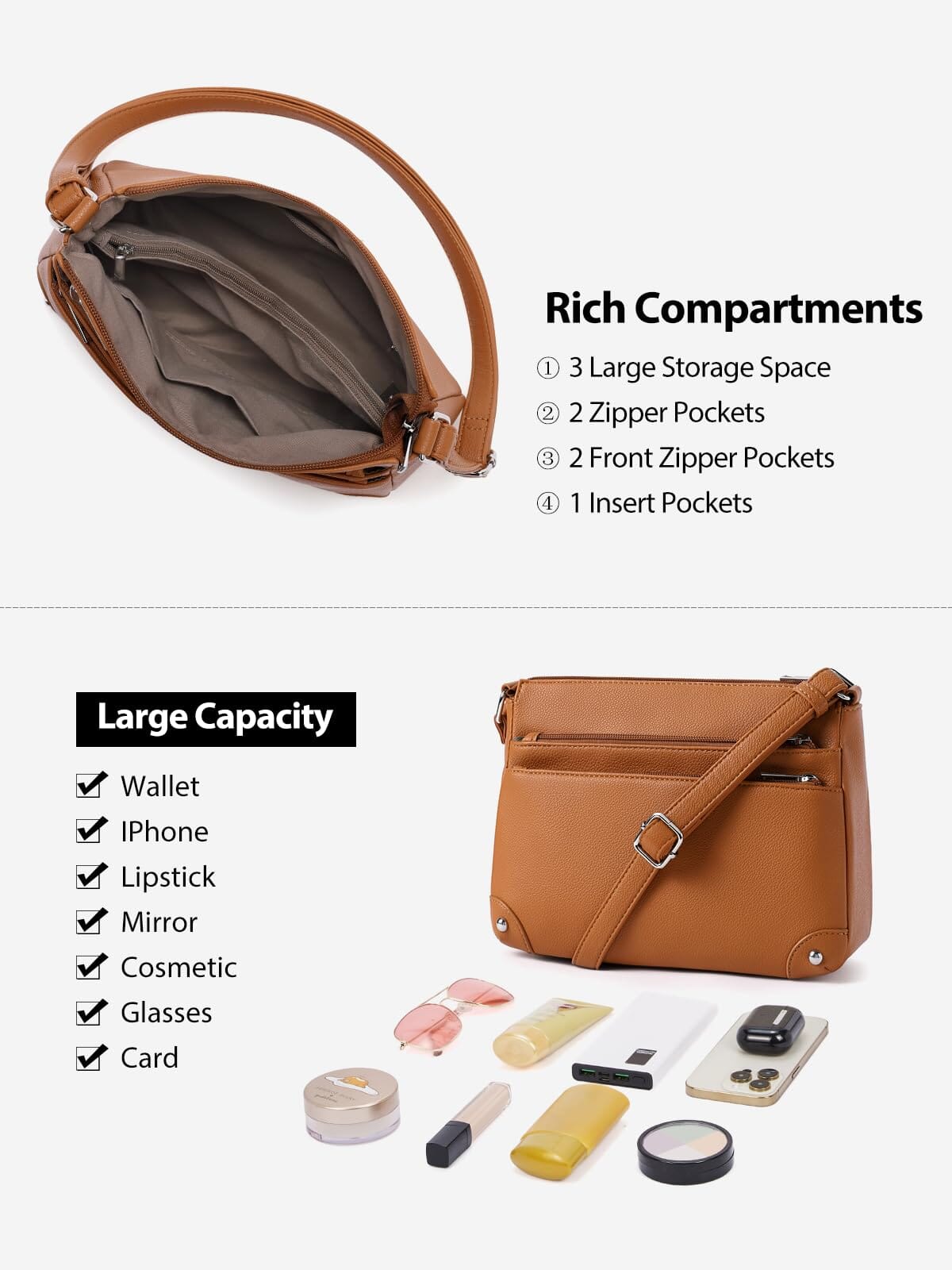 WESTBRONCO Crossbody Bags for Women, Medium Size Shoulder Handbags, Satchel Purse with Multi Zipper Pocket JAS-3 