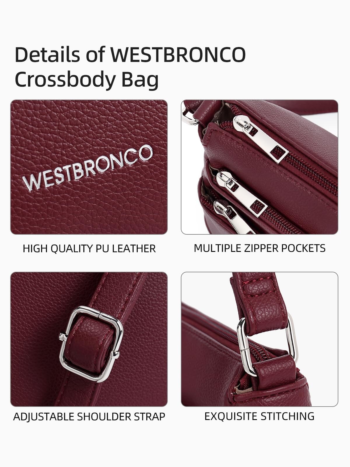 WESTBRONCO Crossbody Bags for Women, Medium Size Shoulder Handbags, Satchel Purse with Multi Zipper Pocket JAS-3 
