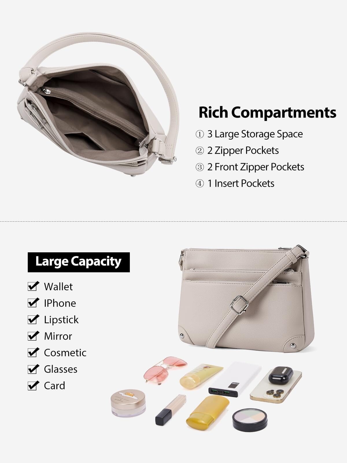 WESTBRONCO Crossbody Bags for Women, Medium Size Shoulder Handbags, Satchel Purse with Multi Zipper Pocket JAS-3 