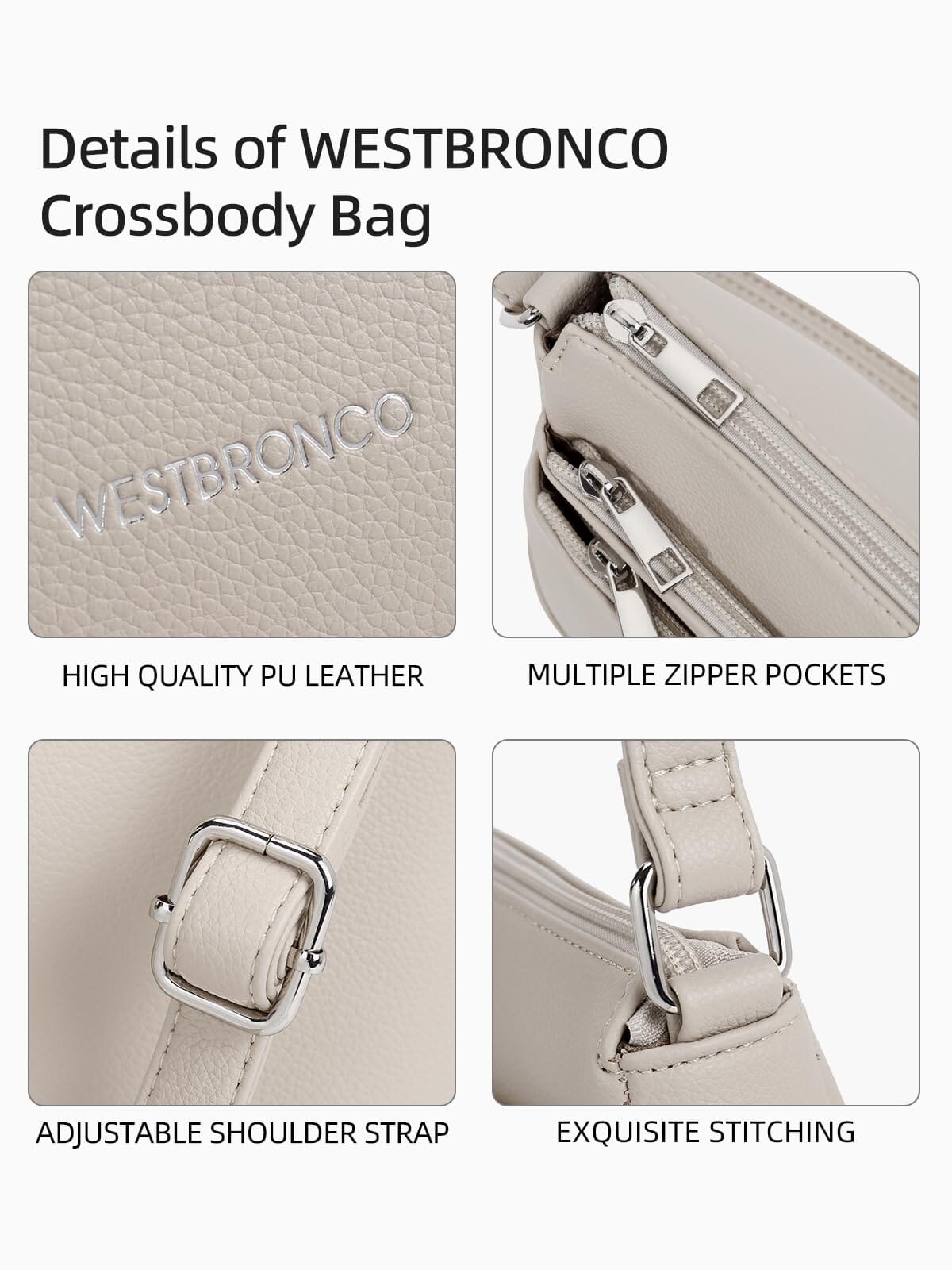 WESTBRONCO Crossbody Bags for Women, Medium Size Shoulder Handbags, Satchel Purse with Multi Zipper Pocket JAS-3 