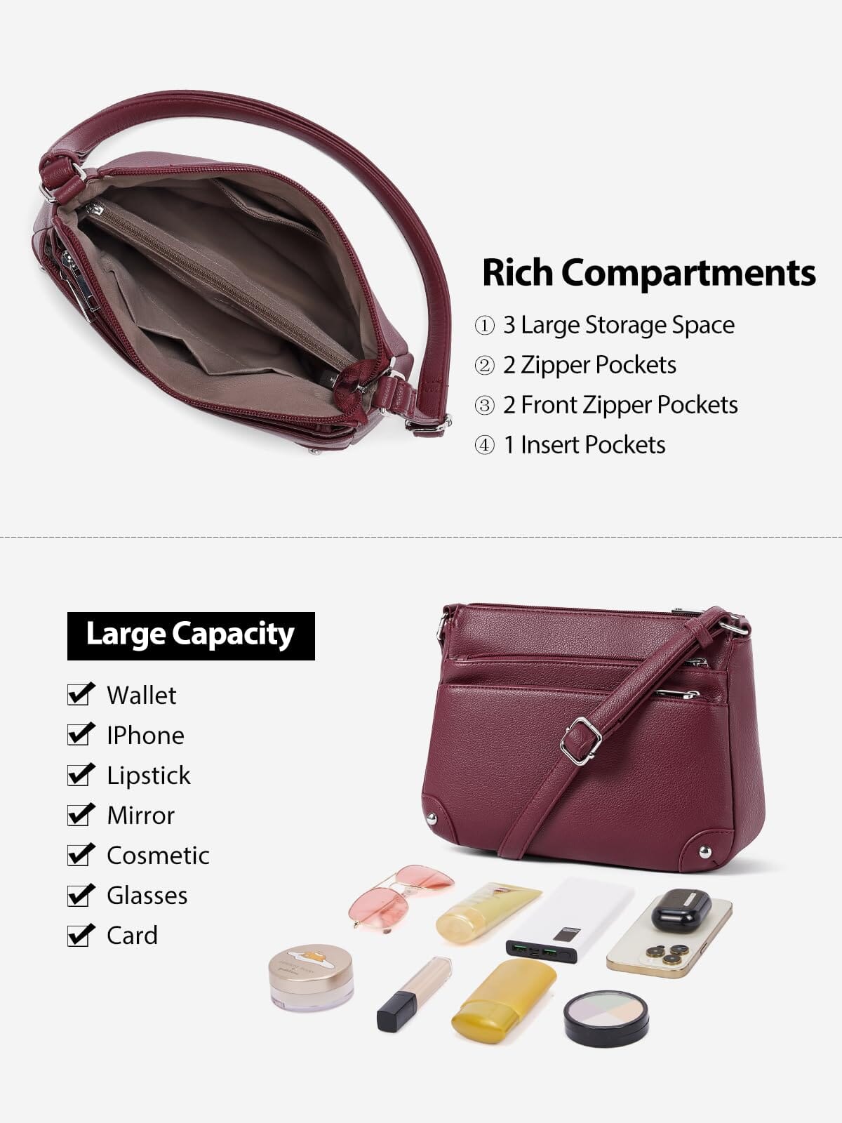 WESTBRONCO Crossbody Bags for Women, Medium Size Shoulder Handbags, Satchel Purse with Multi Zipper Pocket JAS-3 