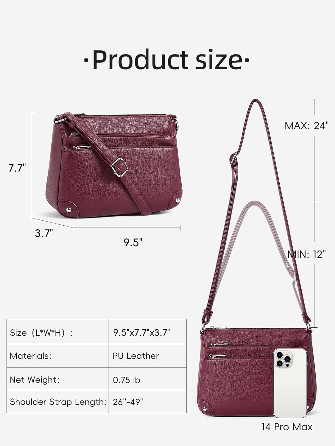 WESTBRONCO Crossbody Bags for Women, Medium Size Shoulder Handbags, Satchel Purse with Multi Zipper Pocket JAS-3 