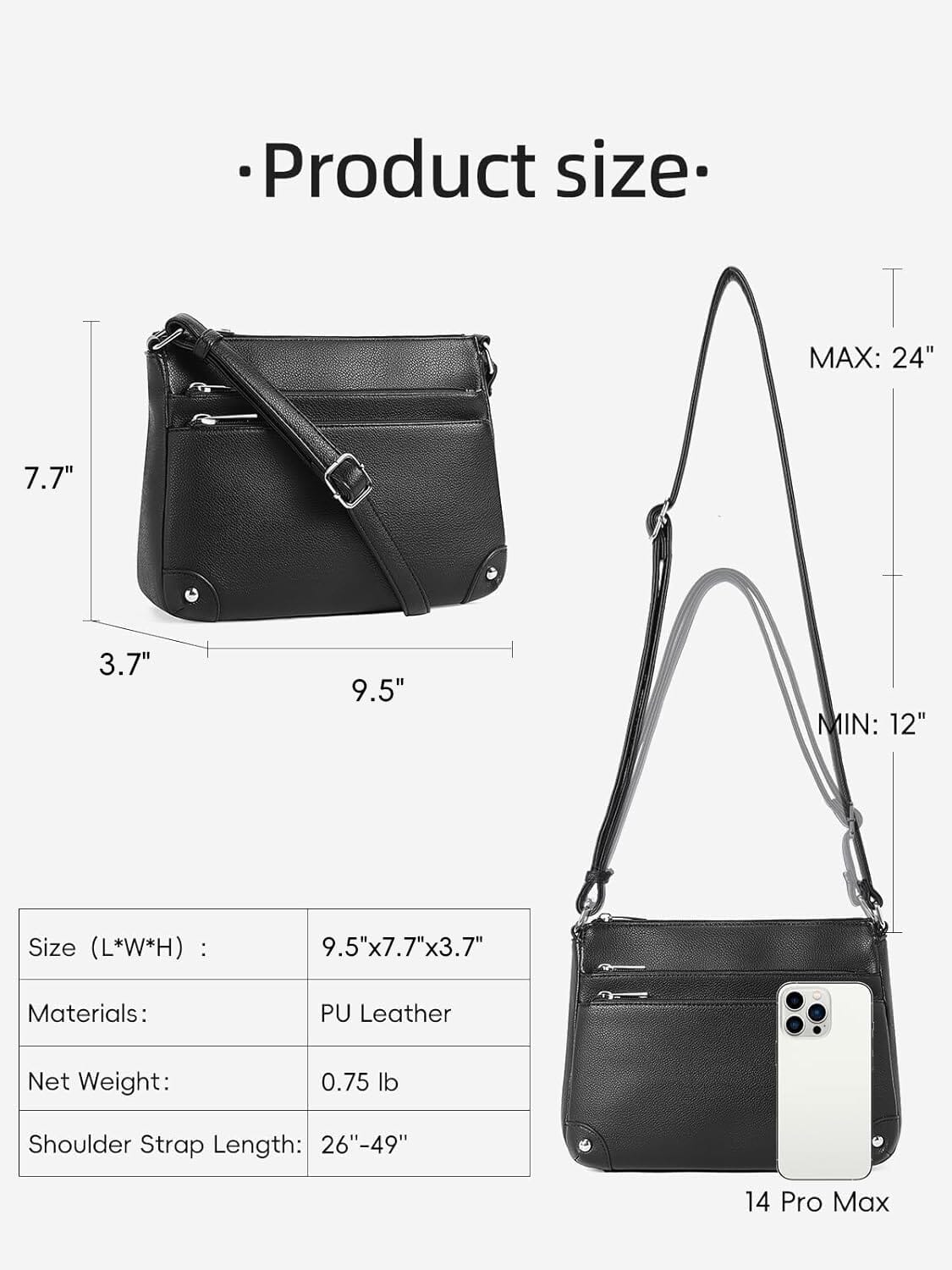 WESTBRONCO Crossbody Bags for Women, Medium Size Shoulder Handbags, Satchel Purse with Multi Zipper Pocket JAS-3 