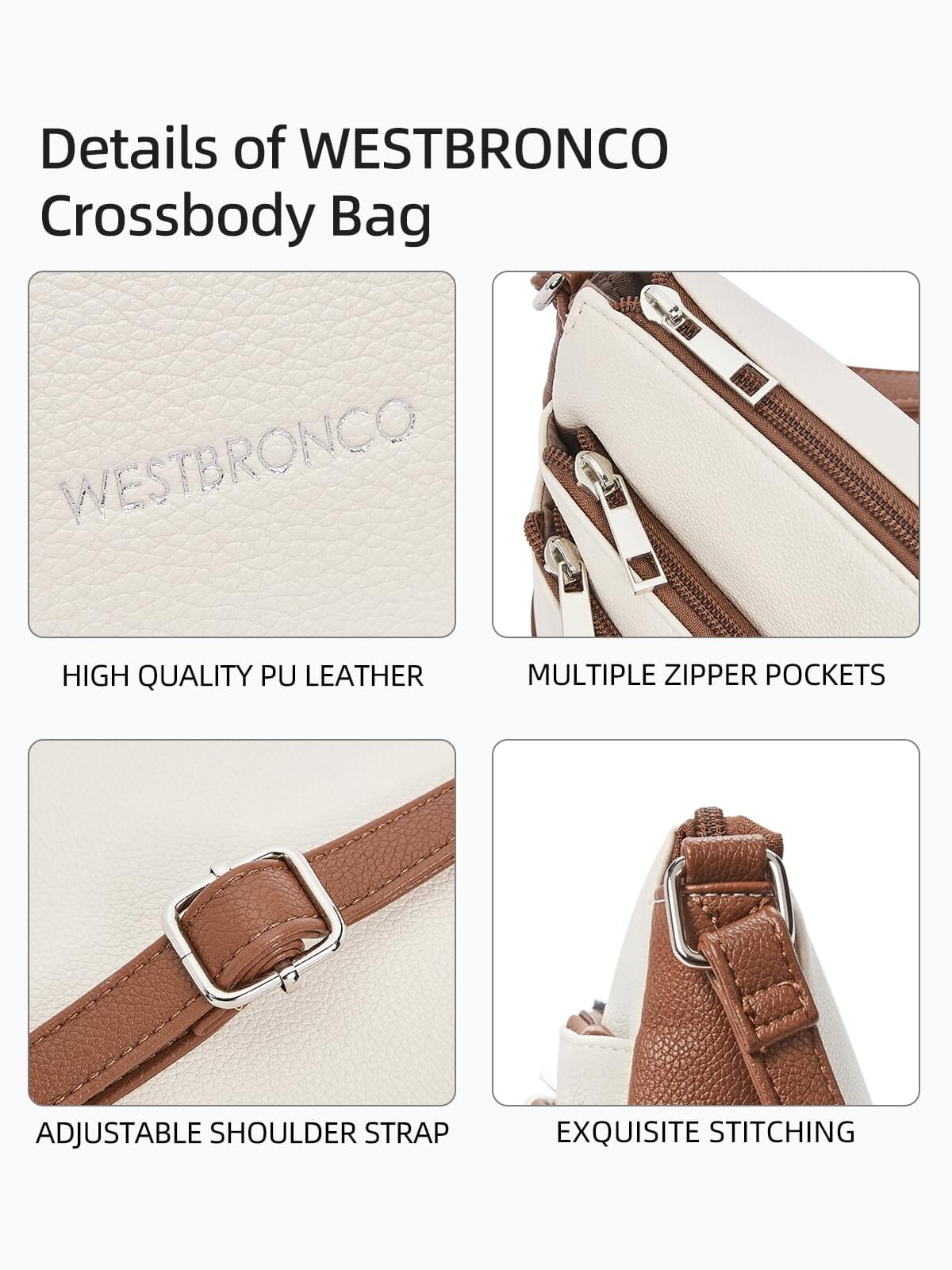 WESTBRONCO Crossbody Bags for Women, Medium Size Shoulder Handbags, Satchel Purse with Multi Zipper Pocket JAS-3 