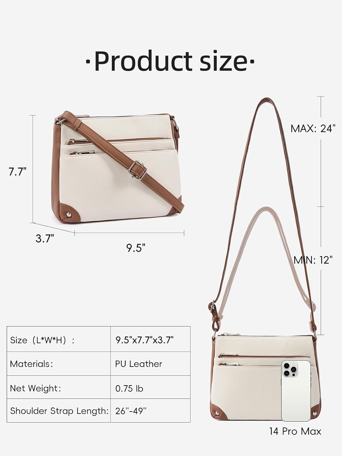 WESTBRONCO Crossbody Bags for Women, Medium Size Shoulder Handbags, Satchel Purse with Multi Zipper Pocket JAS-3 