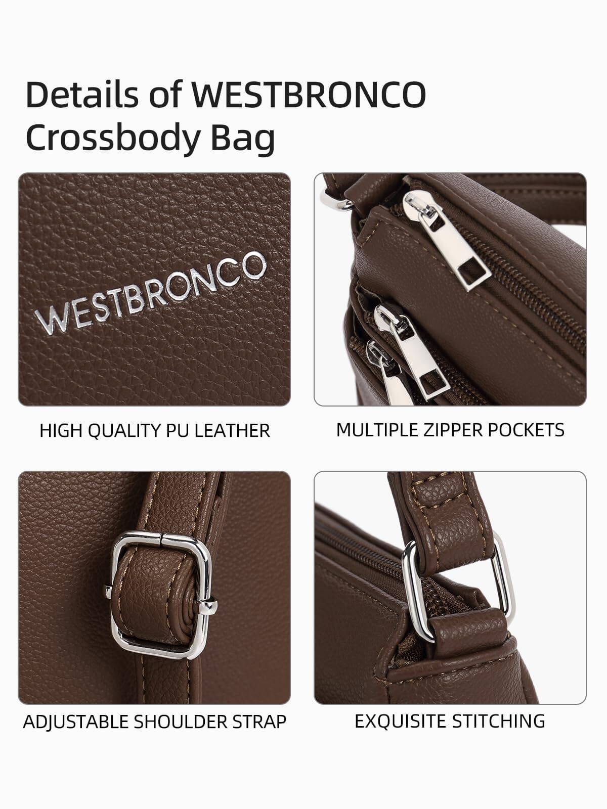 WESTBRONCO Crossbody Bags for Women, Medium Size Shoulder Handbags, Satchel Purse with Multi Zipper Pocket JAS-3 