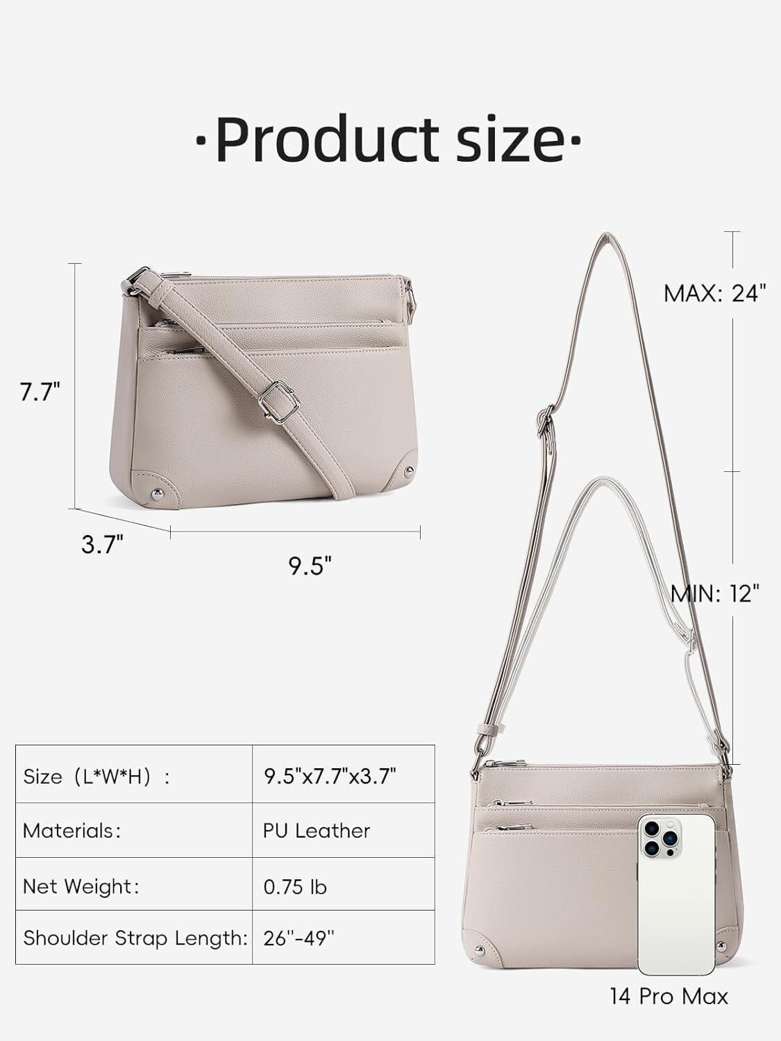 WESTBRONCO Crossbody Bags for Women, Medium Size Shoulder Handbags, Satchel Purse with Multi Zipper Pocket JAS-3 