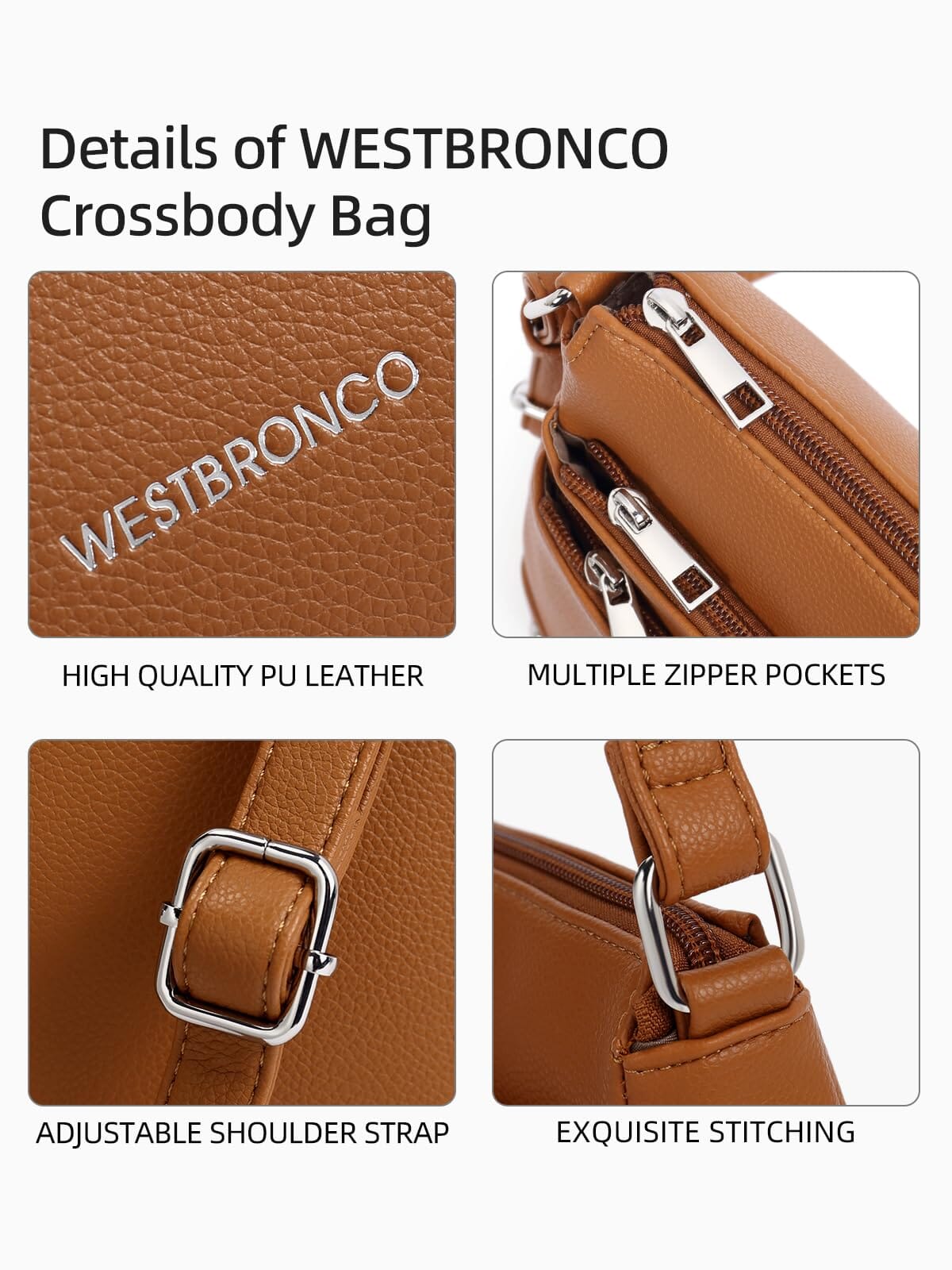 WESTBRONCO Crossbody Bags for Women, Medium Size Shoulder Handbags, Satchel Purse with Multi Zipper Pocket JAS-3 