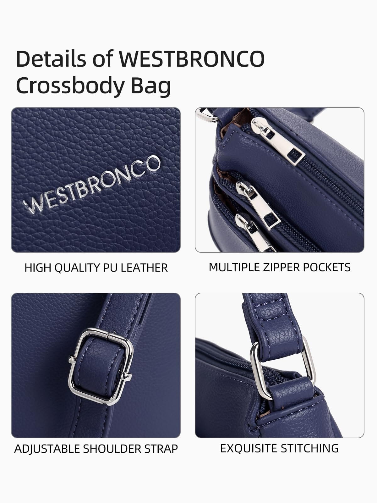 WESTBRONCO Crossbody Bags for Women, Medium Size Shoulder Handbags, Satchel Purse with Multi Zipper Pocket JAS-3 