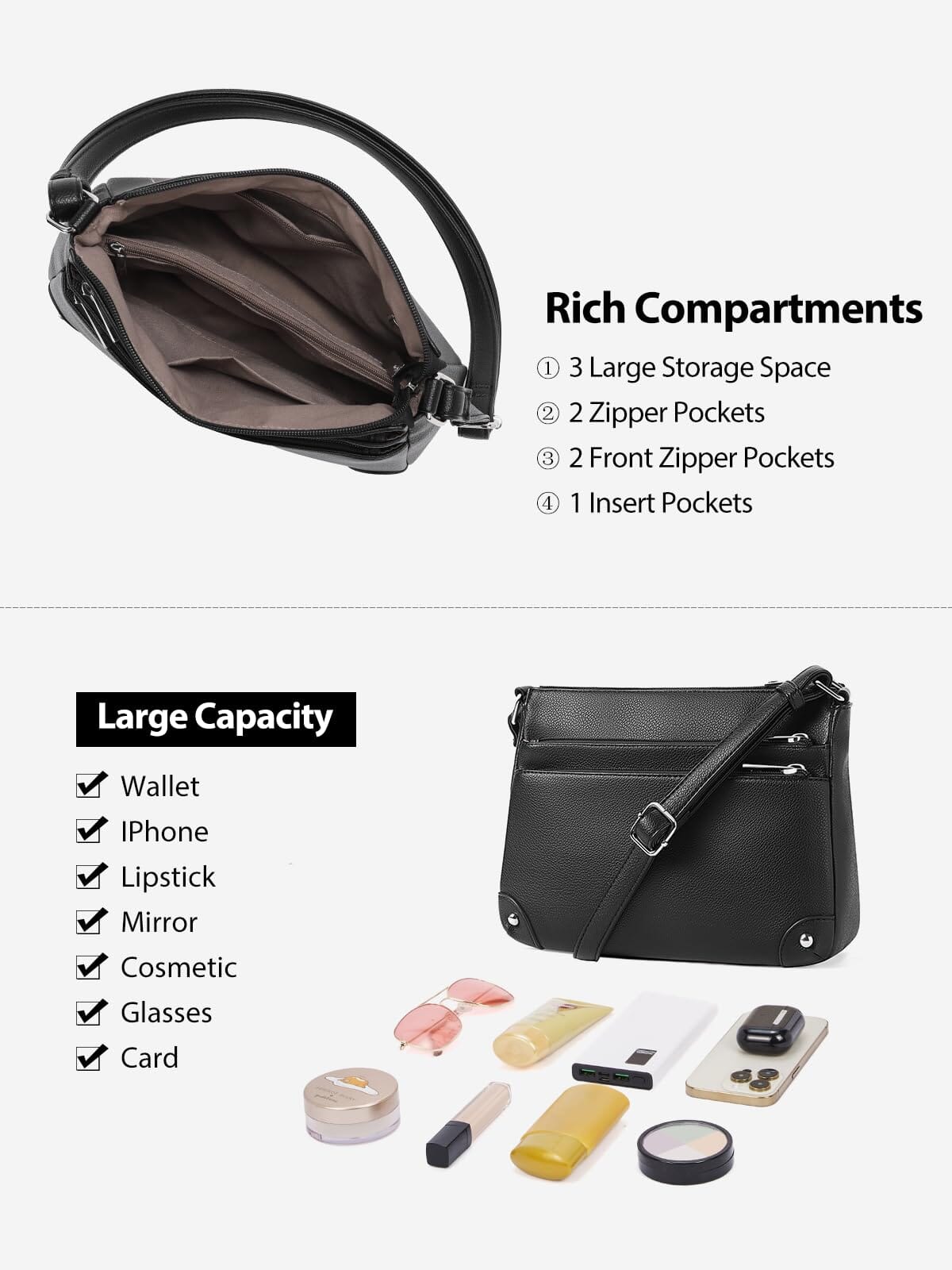 WESTBRONCO Crossbody Bags for Women, Medium Size Shoulder Handbags, Satchel Purse with Multi Zipper Pocket JAS-3 