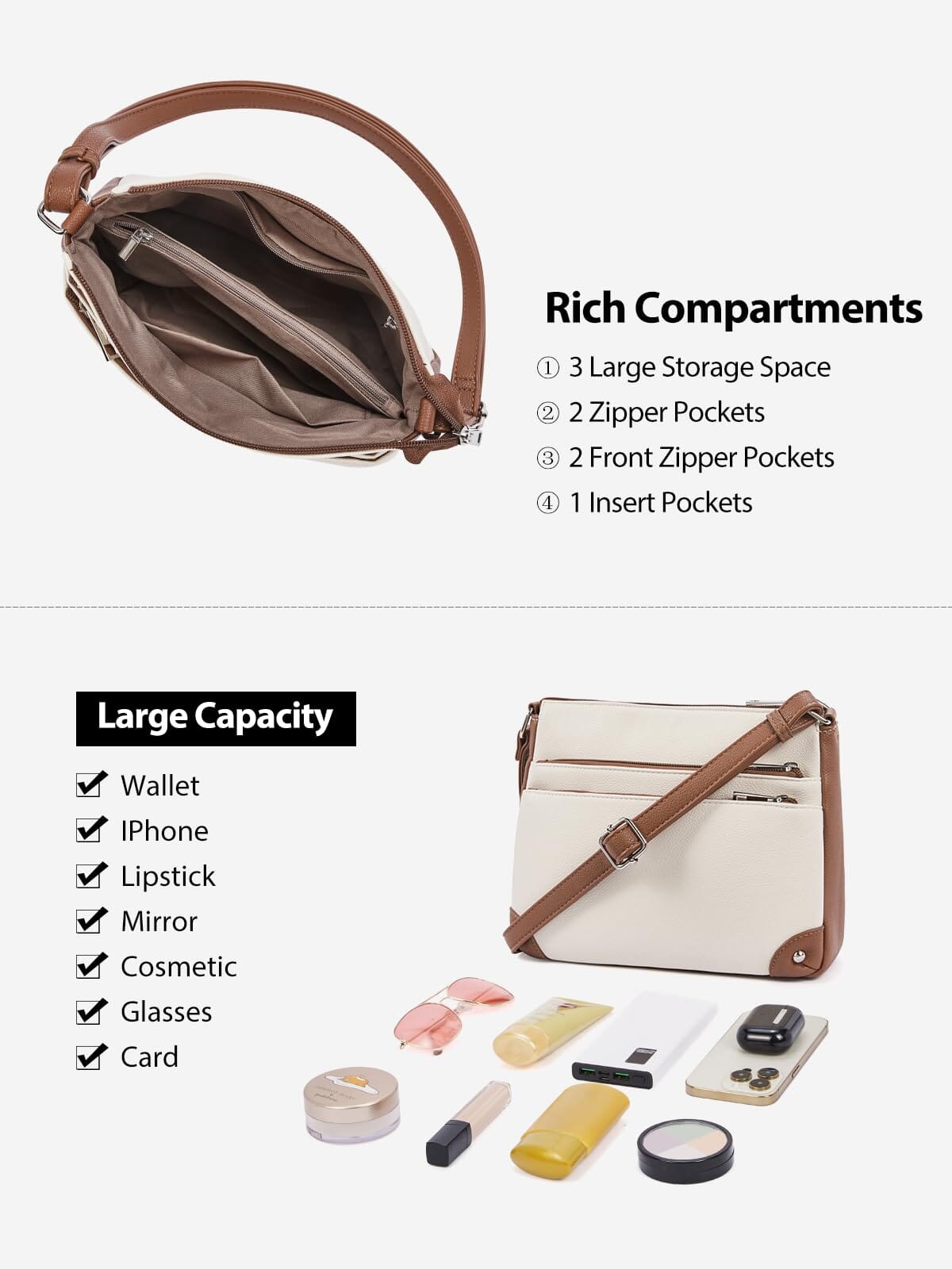 WESTBRONCO Crossbody Bags for Women, Medium Size Shoulder Handbags, Satchel Purse with Multi Zipper Pocket JAS-3 