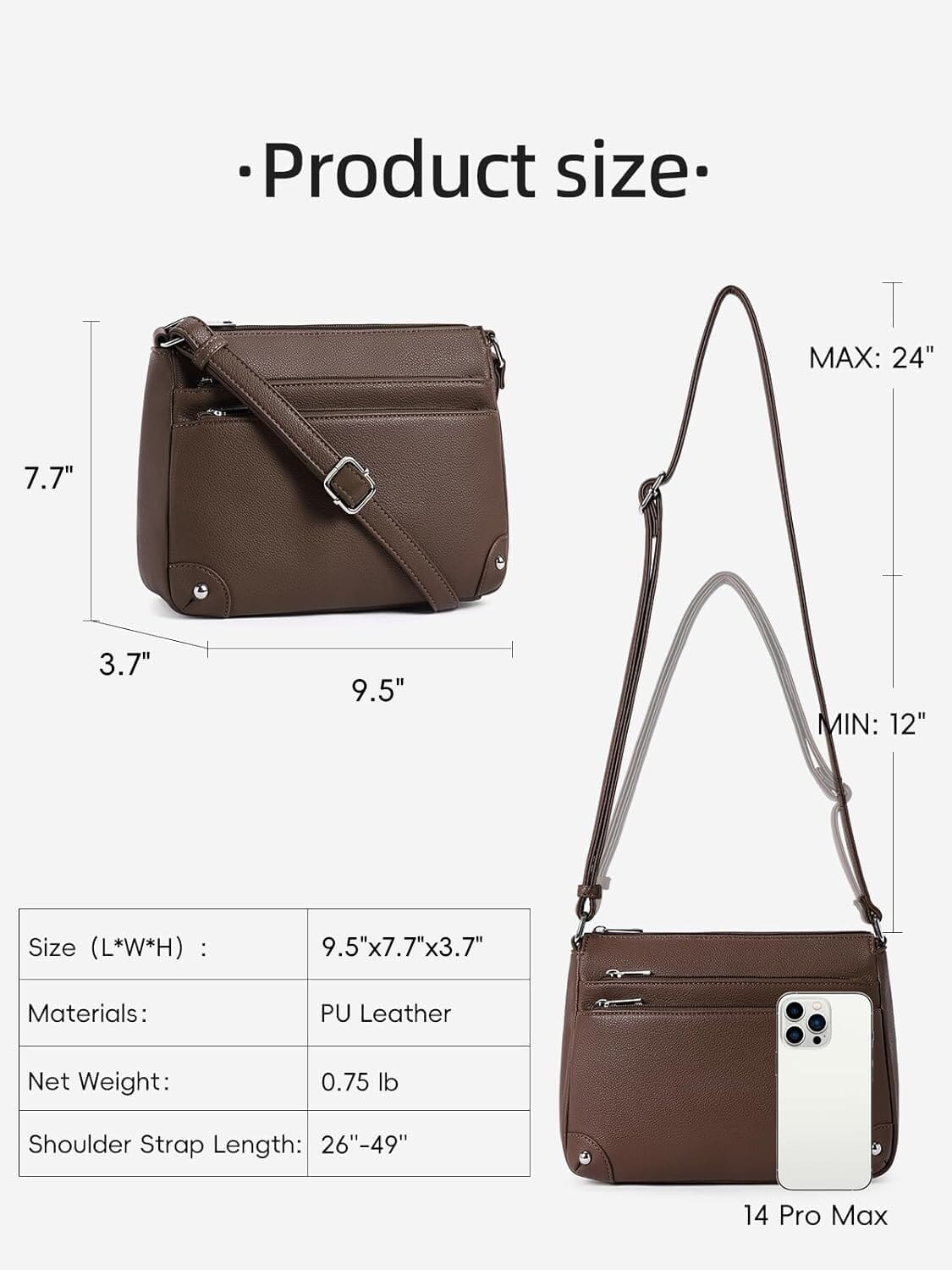 WESTBRONCO Crossbody Bags for Women, Medium Size Shoulder Handbags, Satchel Purse with Multi Zipper Pocket JAS-3 