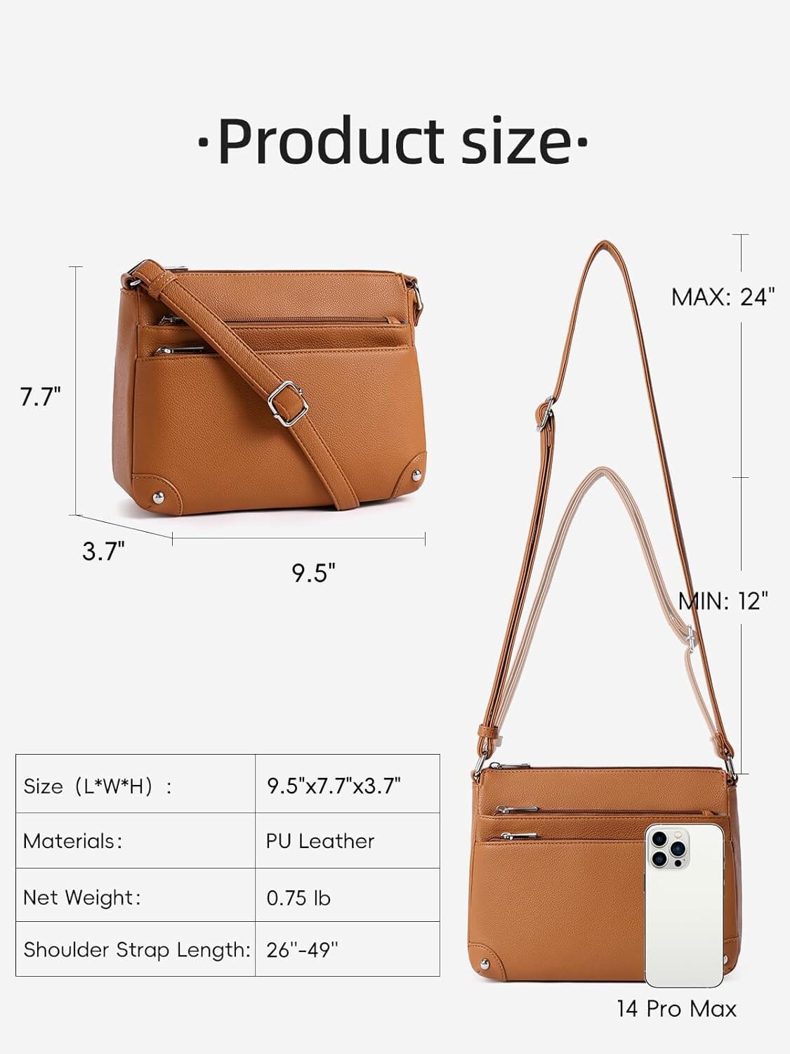 WESTBRONCO Crossbody Bags for Women, Medium Size Shoulder Handbags, Satchel Purse with Multi Zipper Pocket JAS-3 