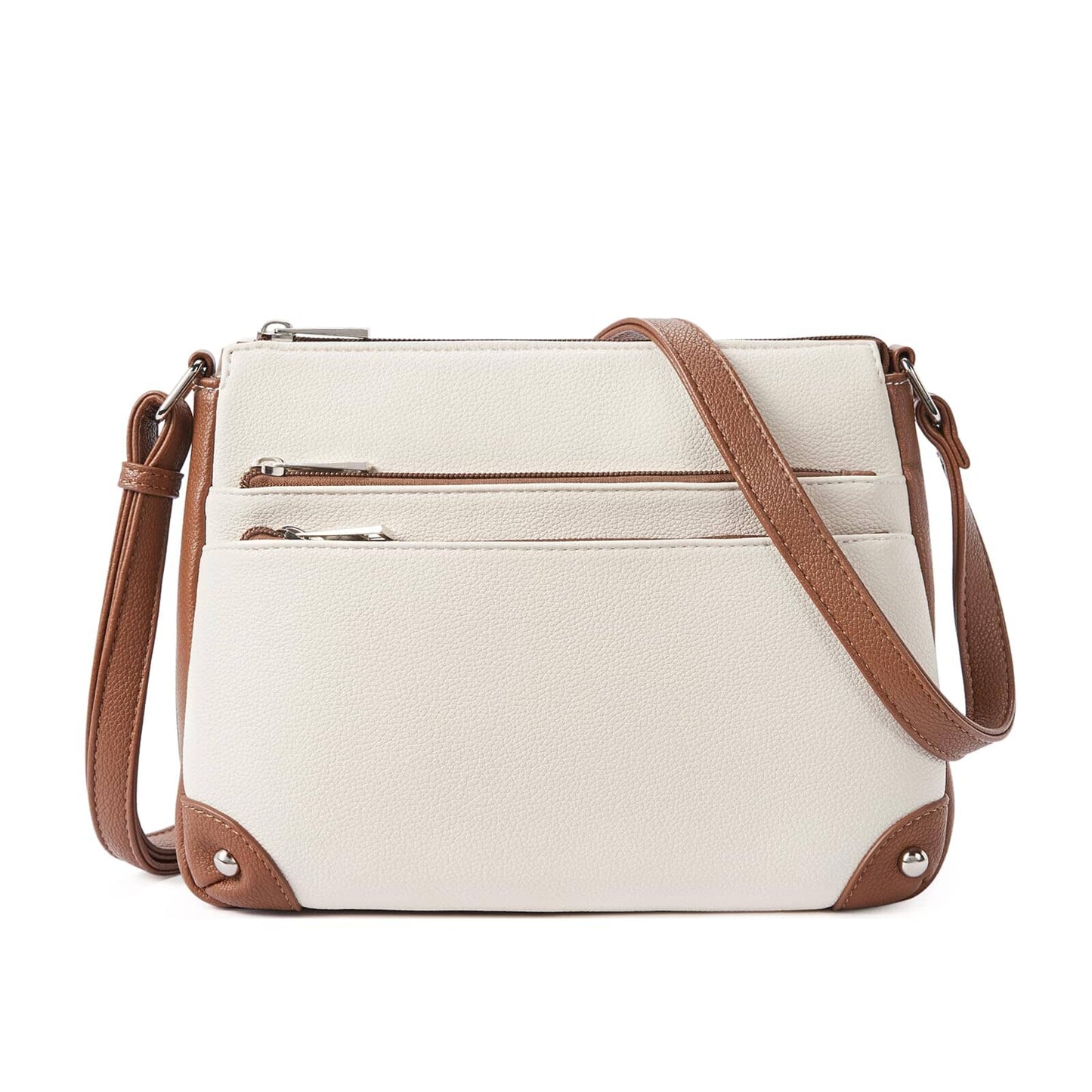 WESTBRONCO Crossbody Bags for Women, Medium Size Shoulder Handbags, Satchel Purse with Multi Zipper Pocket JAS-3 Beige With Brown 