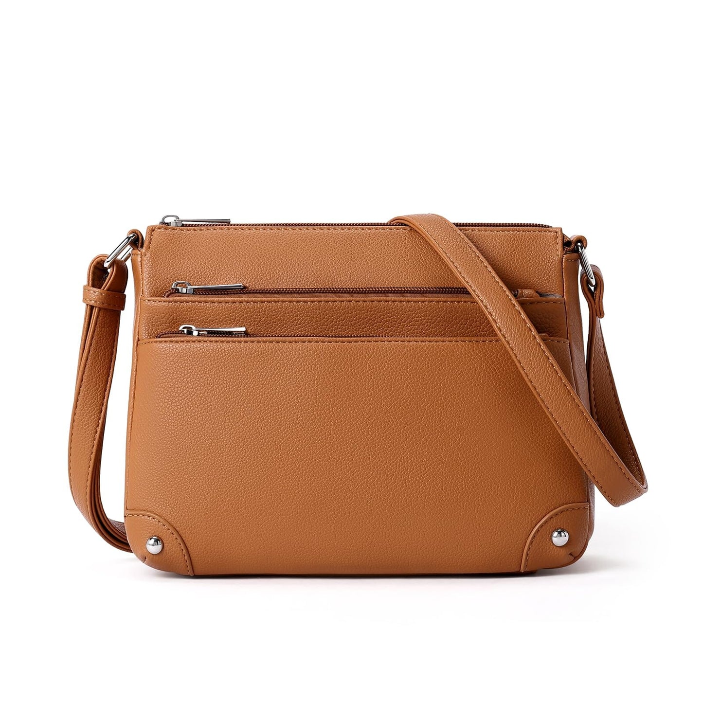 WESTBRONCO Crossbody Bags for Women, Medium Size Shoulder Handbags, Satchel Purse with Multi Zipper Pocket JAS-3 Bright Brown 