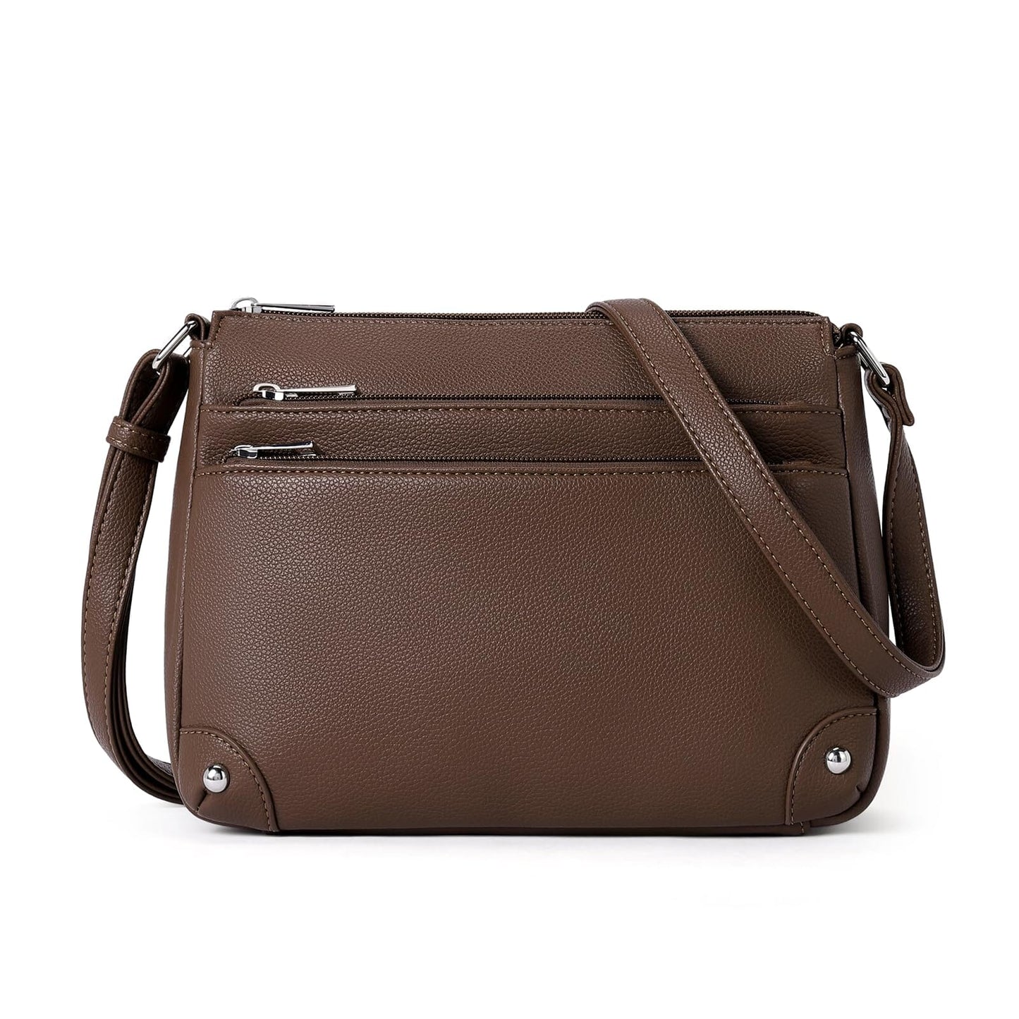 WESTBRONCO Crossbody Bags for Women, Medium Size Shoulder Handbags, Satchel Purse with Multi Zipper Pocket JAS-3 Coffee Brown 