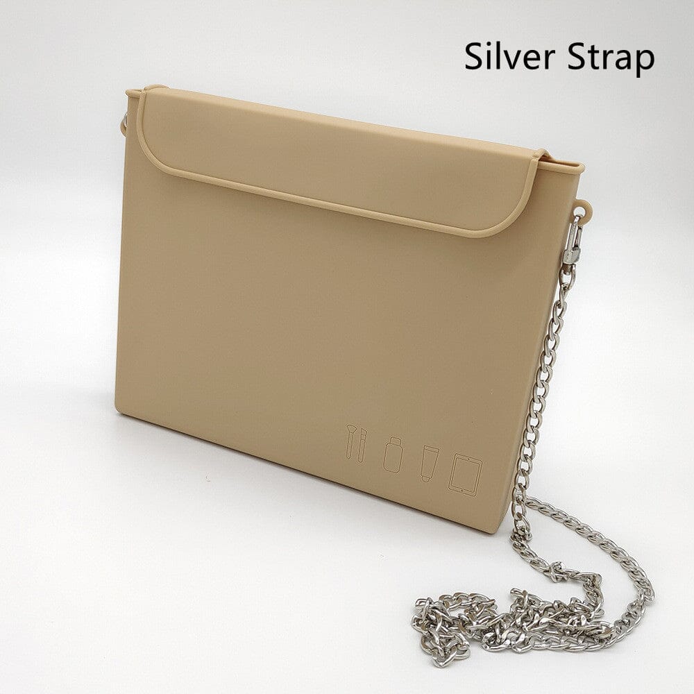 Women's Casual Silicone Large Capacity Cosmetic Organizer JAS-3 Khaki / Silver Strap 